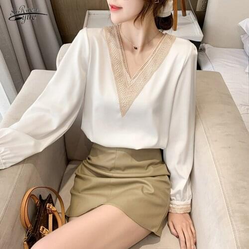 Spring and Autumn New V-neck Shirt Solid Color All-match Casual Top Shirt Chic Retro Commuter Long Sleeves 16134