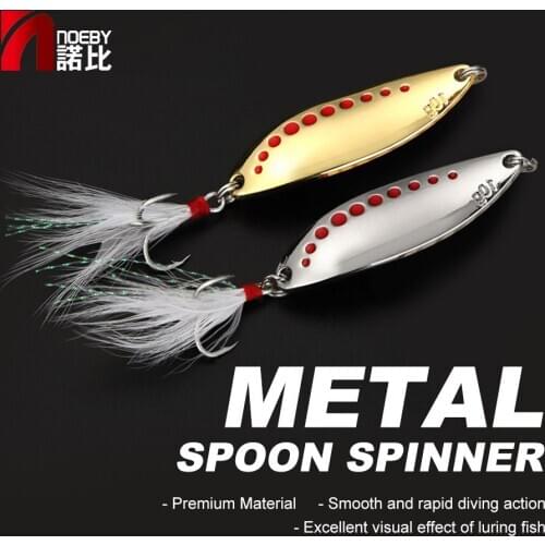 NOEBY Spinner Spoon Lure Metal Spinner Hard Bait 10g 15g 20g Sliver Gold Cast Jig Fishing Lure Spoon with Feather Sequins