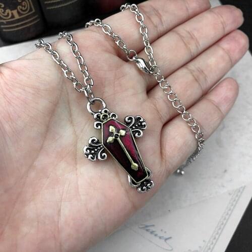 Cross Pattern Red Coffin Mens And Womens Pendant Necklace Personality European And American Fashion Jewelry VGN247