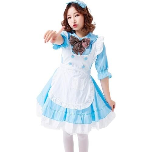 Blue And White Japanese Style Women Maid Cosplay Female Halloween Bar Cafe Waitress Costume Carnival Purim Role Play Party Dress