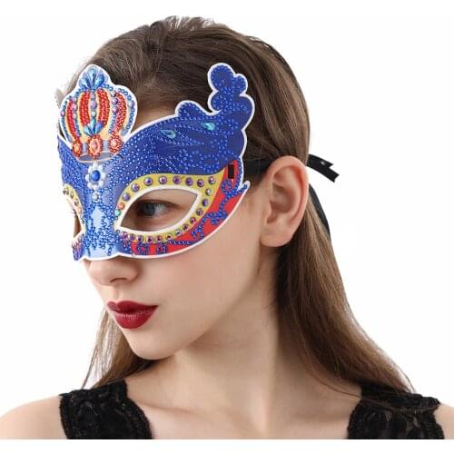 Blue Crown Party Mask Special Shaped Diamond Painting Cross Stitch Kits Embroidery 5D DIY Mosaic Rhinestone Mask Masquerade Gift