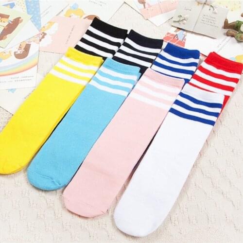 Baby Girls Boys Sports Knee High Long Socks Cotton Stripes Children Socks Kids School Sports Cycling Match Long Tube Leg Socks