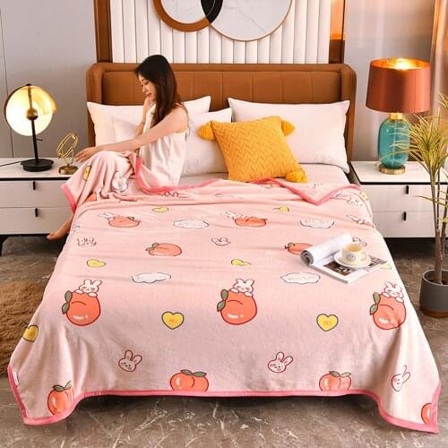 Svetanya Orange Peach Fruits Print Summer Double-side Blankets Throws Plaids Flannel Coral Fleece Microfiber Bedsheet Nap