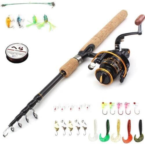 1.8m 2.1m 2.4m 2.7m telescopic fishing rod Carbon Spinning Rod and reel set wooden handle Trout pole fishing fish hook line