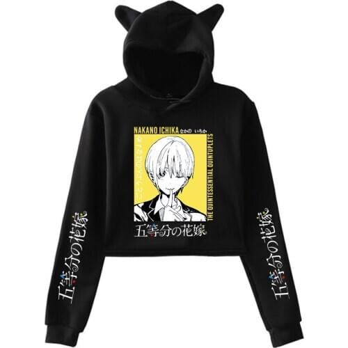 The Quintessential Quintuplets Hoodies Women Kawaii Crop Top Hoodie Cat Ear Sweatshirts Hoody Autumn Comic Girls Black Pullovers