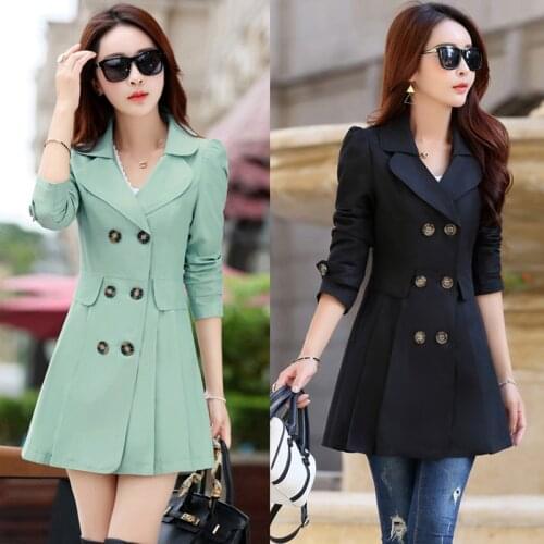 2021 Autumn Trench Coat For Women Streetwear Turn-down Collar Double Breasted Black Coats Female Plus Size Waist Windbreaker