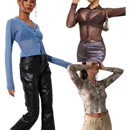 Womens Shirt Long Sleeve Lapel Button Shirt for Vacation Party Dating Shopping