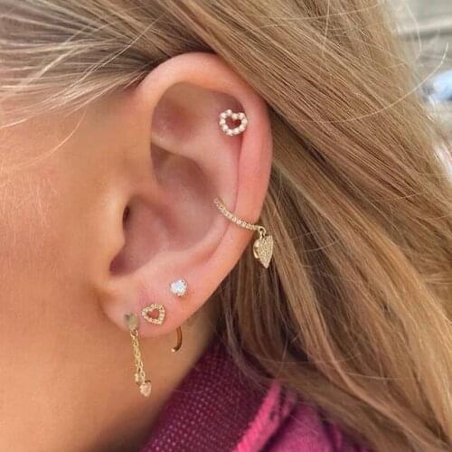 1 Piece Minimal Heart CZ Charm Earring Cuff Micro Pave CZ Cute Lovely Ear Cuff No Pierced Clip On Earring For Lover Girlfriend