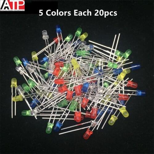 100pcs 3mm LED Diode 3 mm Assorted Kit White Green Red Blue Yellow Orange Pink Purple Warm white DIY Light Emitting Diodes