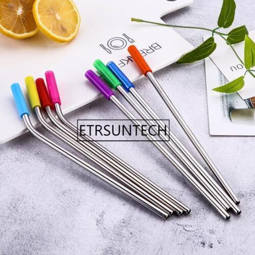 100pcs Stainless Steel Straws Reusable Metal 8.5/10.5 Inch Drinking Straws with Silicone Tips for Beverage Mugs