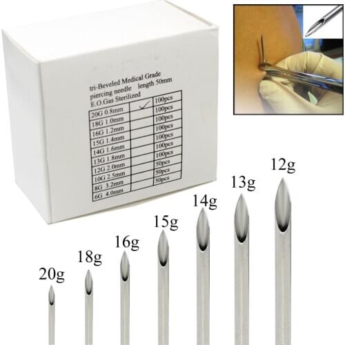 100pcs/pack Tri-Beveled Medical Grade Surgical Steel Body Piercing Needle Sterile Needles Supply Ear Nose Nombril Mamelon