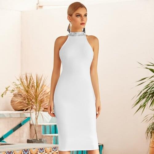2021 New Summer Women White Bandage Backless Dress Sexy Hollow Out Sleeveless Hot Celebrity Evening Runway Party Bodycon Dresses