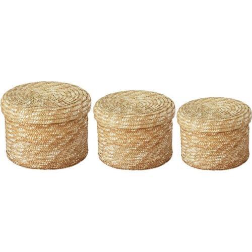 3 Pcs/Set Handmade Straw Woven Storage Basket With Lid Snack Organizer Storage Box Laundry Baskets Rattan Storage Flower Basket