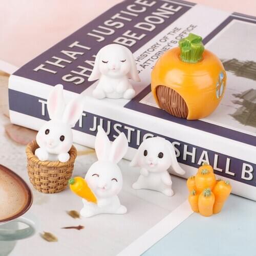 7pcs/set Resin Craft Mini Rabbit Easter Hare Animal Figurine DIY Micro landscapes Home Cake Decoration Desk Office ornaments