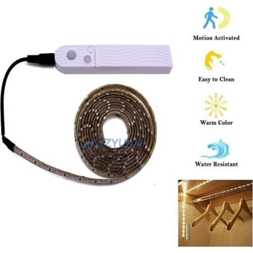 1m 2m 3m Wireless PIR Motion Sensor LED Bed Closet Night light 5V 2835 LED Strip AAA Battery Power Flexiable lamp Illumination