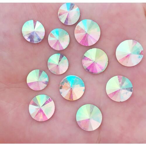 Shiny AB Resin White 10mm /12mm Round Gem Flat Back Rhinestone Scrapbook DIY Wedding Applique Ornament Crafts F638-639