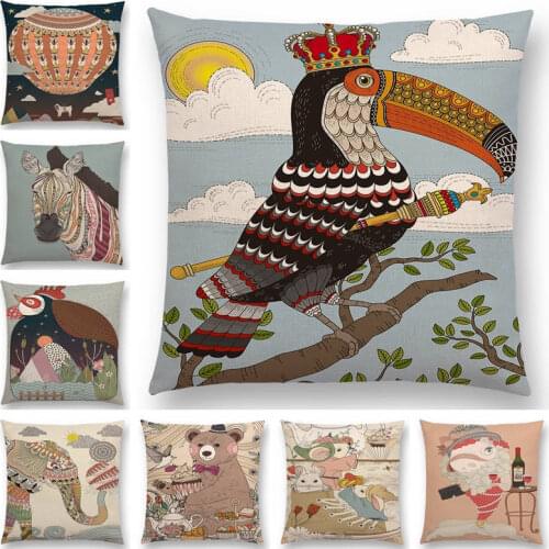 National Style Totem Amazing Animals Elephant Poster Cat Bird Penguin Mouse Fish Fox Good Cushion Cover Sofa Nice Pillow Case