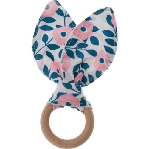 Baby Boy Girl Bunny Ear Teether Safe Organic Wood Teething Ring Toys Various Color Choice Shower Gift 63HE