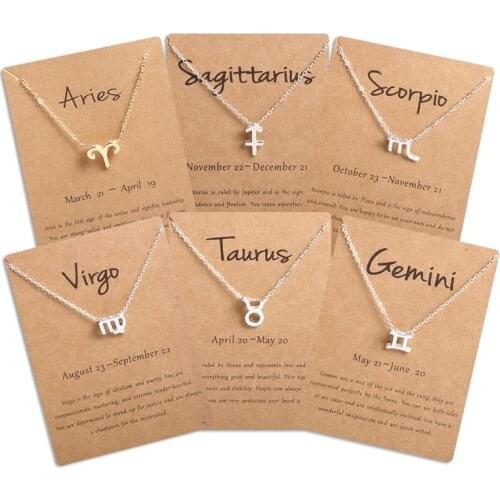 Men Women 12 Horoscope Zodiac Sign Pendant Necklace Aries Leo 12 Constellations Jewelry Kids Christmas Gift Drop Shipping