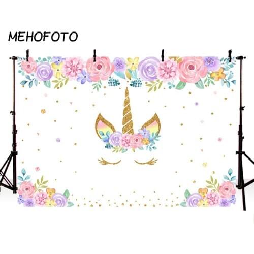 MEHOFOTO Unicorn Party Photography Backdrops Pink Flower Birthday Baby Shower Photo Background for Photobooth Photo Studio Props