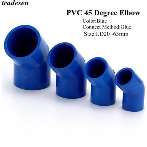 1pcs PVC Inner Dia. 20/25/32/40/50mm Water Supply Pipe Fittings 45 degrees Elbow Connectors Plastic Joint Irrigation Water Parts