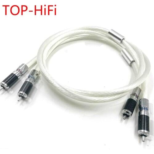 TOP-HiFi Pair Rhodium plated RCA Interconnect Cable Pure Silver 7NOCC Cable 2 RCA Male Cable Cord