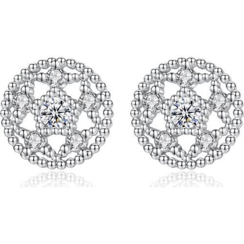 KOFSAC New Fashion 925 Sterling Silver Stud Earrings For Women Shiny Crystal CZ Hollow Lotus Earring Jewelry Gift Bijoux Brincos