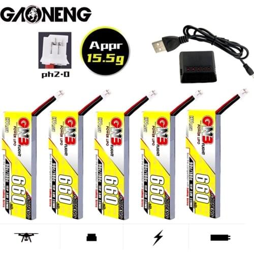 Gaoneng GNB Max 180C 1S 3.8V HV Lipo Battery 4.35V 660mAh With PH2.0 Plug For Emax Tinyhawk King Kong Ldarc TINY7 Drone +Charger