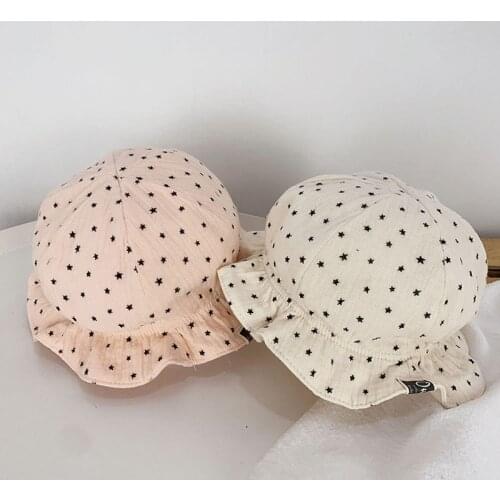 Cute Baby Bucket Hats Double-layer Wave Dot Caps Childrens Fisherman Hats for Girls Cotton Beret Hats Infant Beanie for Newborn