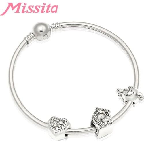 MISSITA Fashion Bangle & Bracelet with Lovely heart Time Bird Beads For Women Brand Luxury Jewelry Anniversary Gift