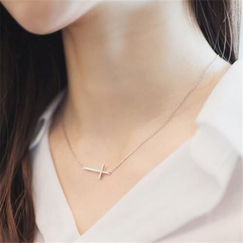 Fashion Link Chain Cross Charm Pendant Necklace For Women Choker Engagement 925 Sterling Silver Jewelry dz804