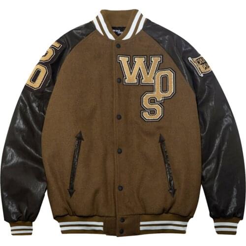 Men PU Leather Bomber Jacket Streetwear Vintage Letter Car Embroidery Baseball Coat 2021 Winter Thicken Cotton Jacket Brown