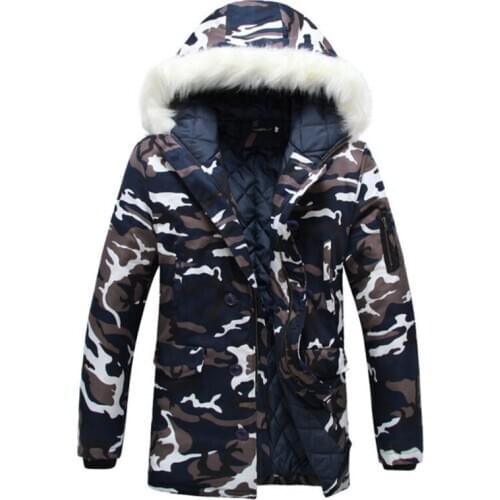 5XL Men Outdoor Winter Camouflage Warm Jackets Thicken Thermal Fur Collar Windproof Parkas Climbing Hiking Long Hooded Coats