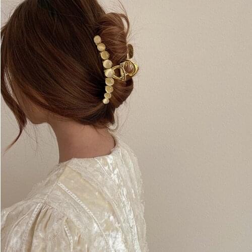 2021 New Elegant Opal Gold Color Grip Back Of The Head Fixed Hair Shark Clip Headdress Girls Fashion Hairpin Accessories Woman