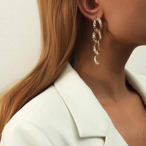 New Arrivals Bright Gold Color Exaggerated Metal Chain Drop Earring Retro Punk Chain Earrings Vintage Jewelry