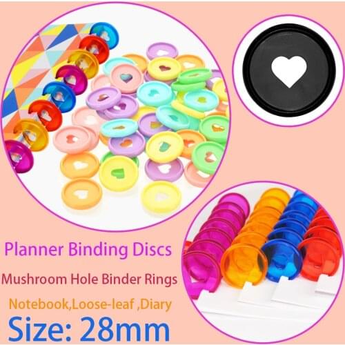 30pcs 28mm Plastic Binding Discs Binder Rings Colorful Heart-shaped Discs Loose-leaf Buckle Mushroom Hole Notepad Rings Binding