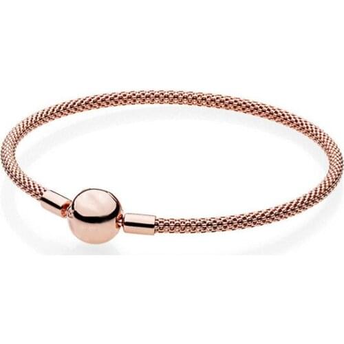 Pan home rose gold Moments925 silver mesh woven bracelet simple fashion DIY bracelet jewelry female