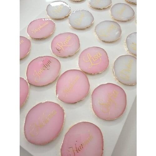 Custom Name Marble Personalized Drink Resin Coasters Gold Rim Coaster Jewelry Plate Slice Wedding Place Card Housewarming Gift