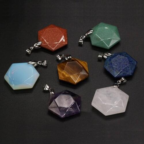 Natural Stone Pendants Reiki Heal Hexagon Lapis lazuli Amulet for Trendy Jewelry Making DIY Necklace Earrings