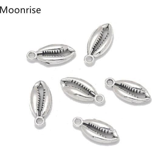 15Pcs Antique Silver Shell Pendants 17.5x8mm Tibetan Metal Seashell Charms for Beach Summer Jewelry Making Hole: 1.8mm