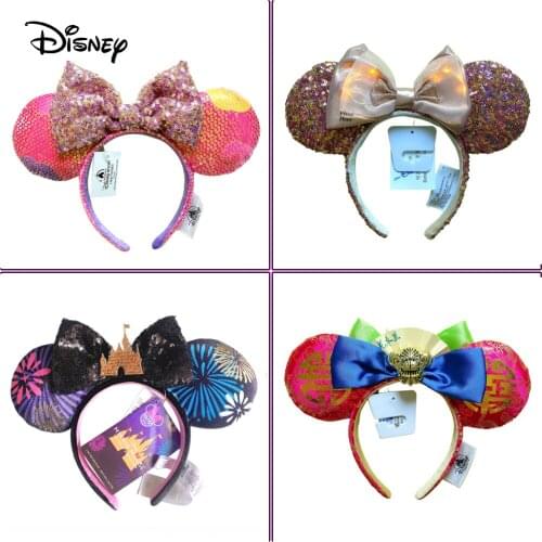 2021 Cartoon PU Minnie Headband Shanghai Disney Big Bows EARS COSTUME Headband Cosplay Plush Adult/Kids Headband Gift