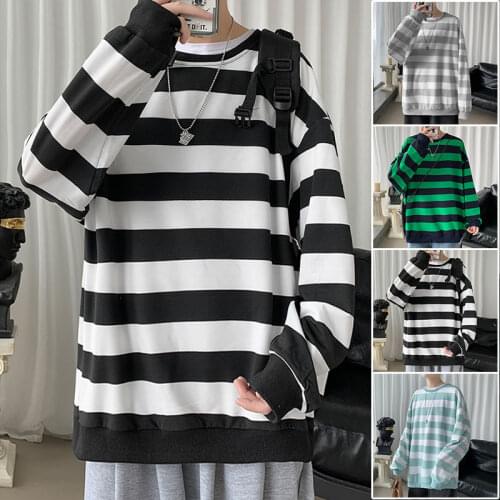 VIANKANI Pullover Hoodie Mens Fashion Contrast Color Casual Striped Hoodies Men Streetwear Wild Loose O-Neck Sweatshirt Mens