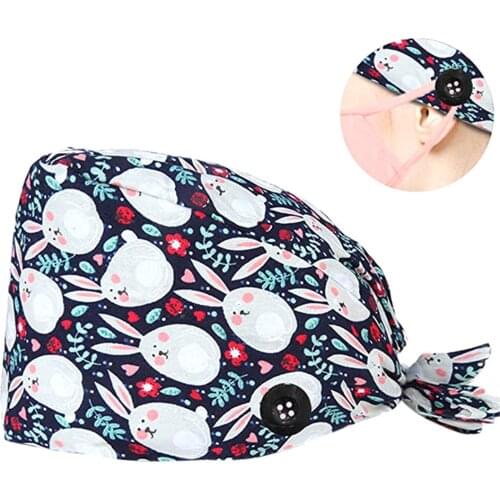 Adjustable Unisex Printing Cotton Scrub Hat Beauty Salon Working Caps Surgical Cap Nurse Hat Elastic Nurse Accessories