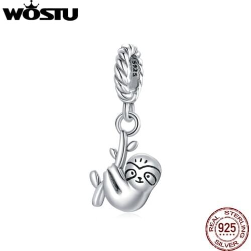 WOSTU 925 Sterling Silver Charms Small Pendant Little Sloth Bead Fit New Bracelet For Women DIY Jewelry CQX124