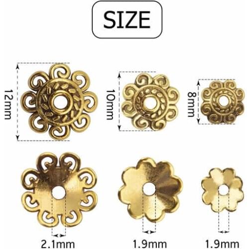 Tibetan Silver Flower Ancient Gold Beads Cap Silver Alloy 8 10 12mm 100 Pieces/Bag Jewlery Making Rosary Supplies