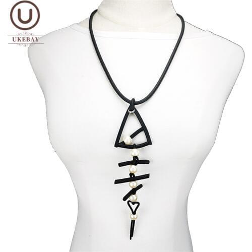 UKEBAY New Fish Bone Pendant Necklaces Handmade Fish Rubber Jewelry Women Long Necklace Fashion Gothic Sweater Chains Wholesale