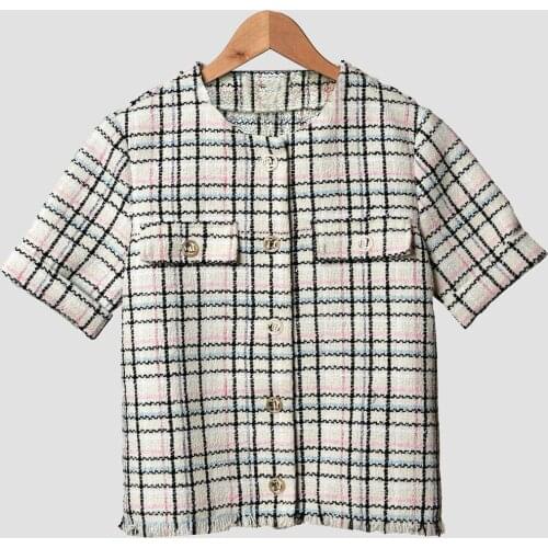 Women Tweed Short Cardigan Ladies Single-Breasted Tassel Short Top Female Spring Summer Pockets