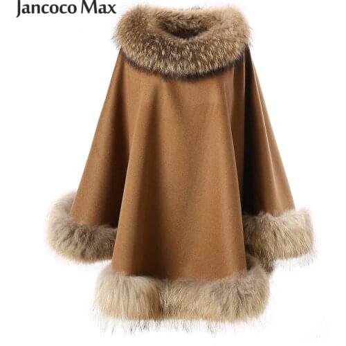 Lady Fashion Real Fur Poncho Autumn Winter Cashmere Raccoon Fur Cloak Womens Real Fox Shawls S7551