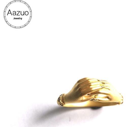 Aazuo 100% 18K Yellow Gold Real Diamonds Original Irregular Hand Ring for Woman Charm Jewelry Fashion Love Gift tiny thin Au750