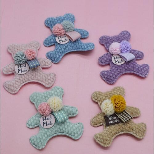 12Pcs/Lot 5.5*6.8cm Padded Plush Bear With Ball Appliques for Handmade Clothes Hat Sewing Supplies DIY Headwear Decor Patches